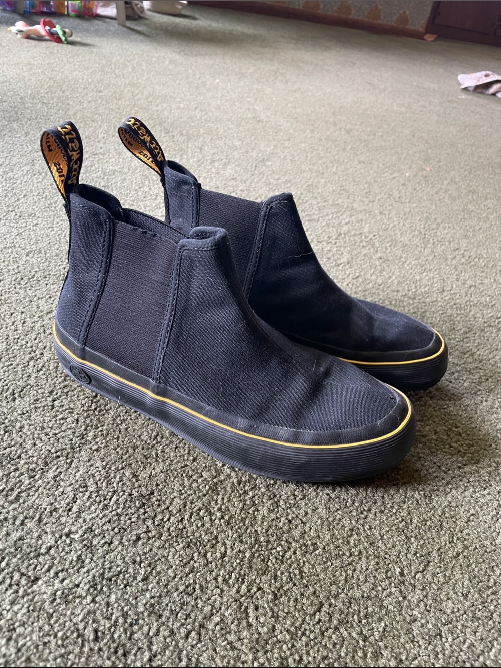 Dr. Martens Black Slip-On Canvas chelsea shoes with Yellow Trim